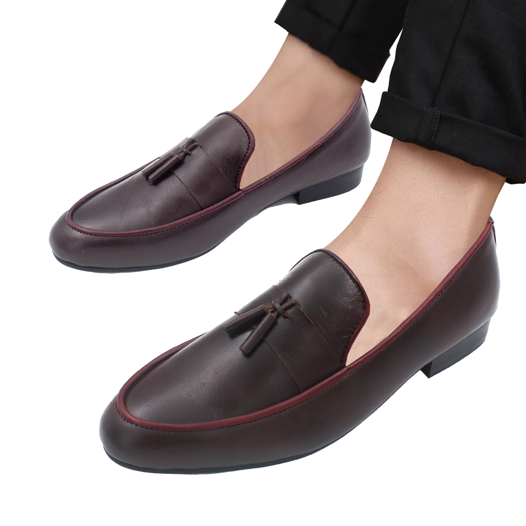 Exclusive Design Leather Formal Loafers Shoe For Men- Chocolate Color