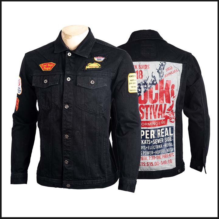 Stylish Denim Jacket Casual Wear For Men-Black