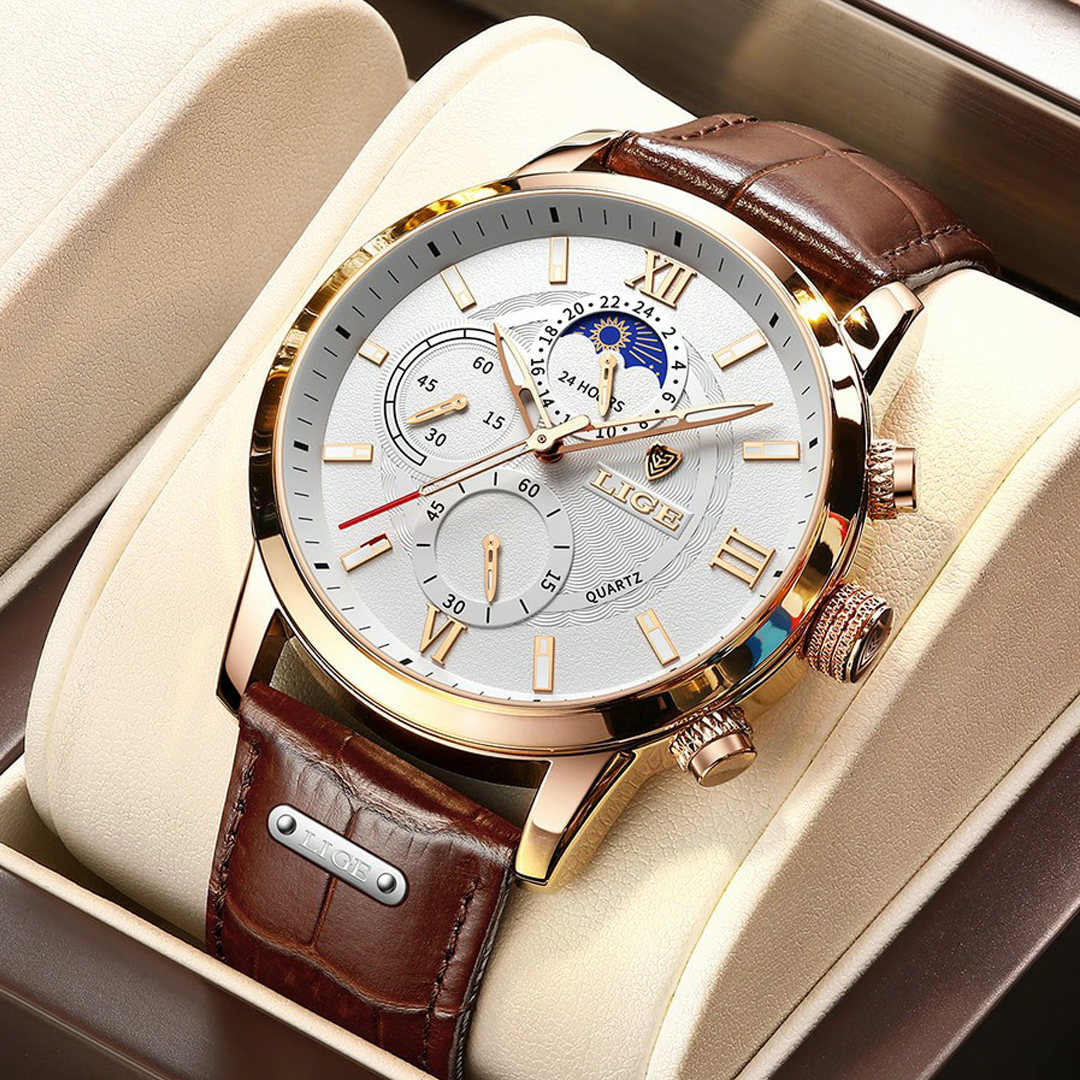 Waterproof leather sport military quartz chronograph watch men watch