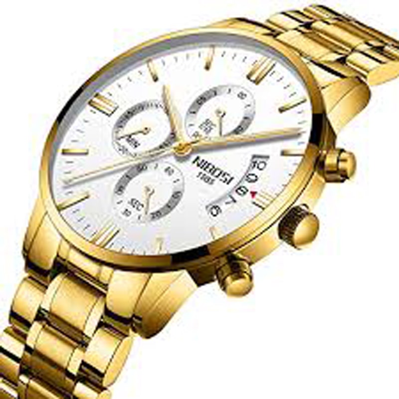 NIBOSI Mens Chronograph Quartz Wristwatch Golden