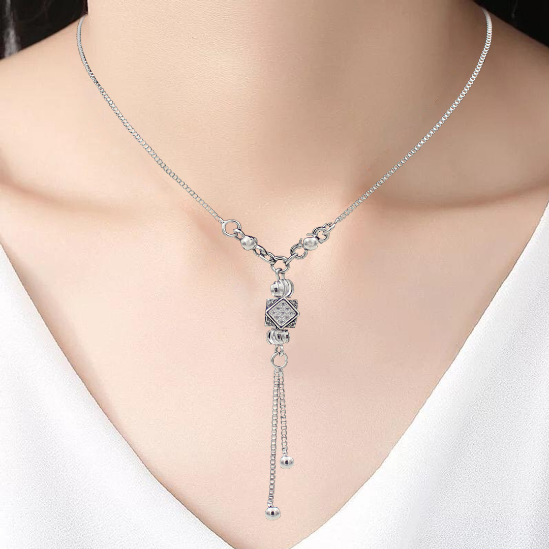 Simple Elegant Thin Chain Necklace With Pearl Rhinestones Pendant