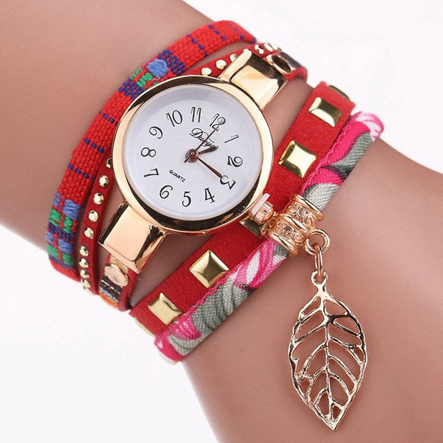 DUOYA Ladies Bracelet Watch Leaf Fabric Retro Style Quartz Watche image 2