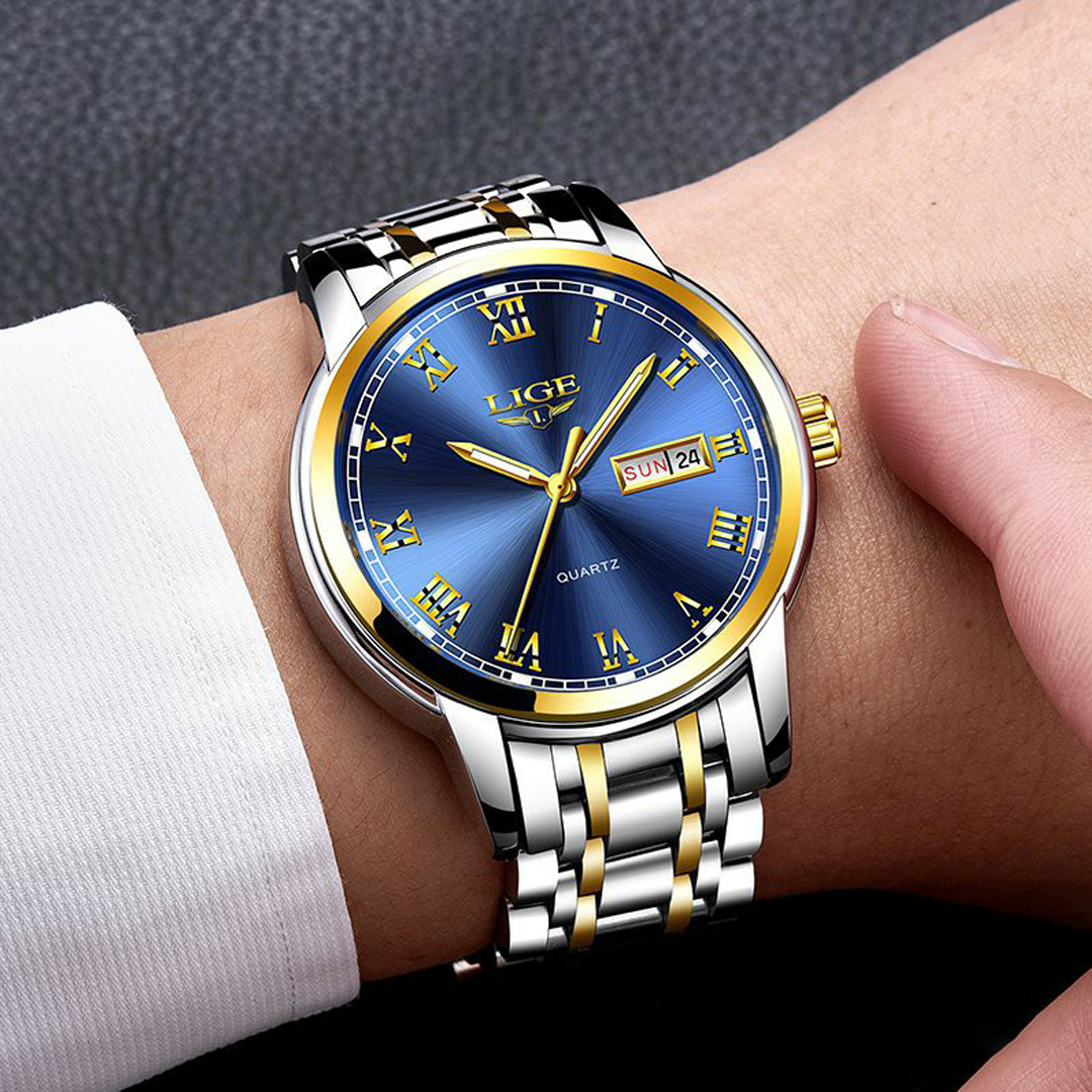 LIGE Watches Mens Fashion Waterproof Stainless Steel Analogue Quartz Watch