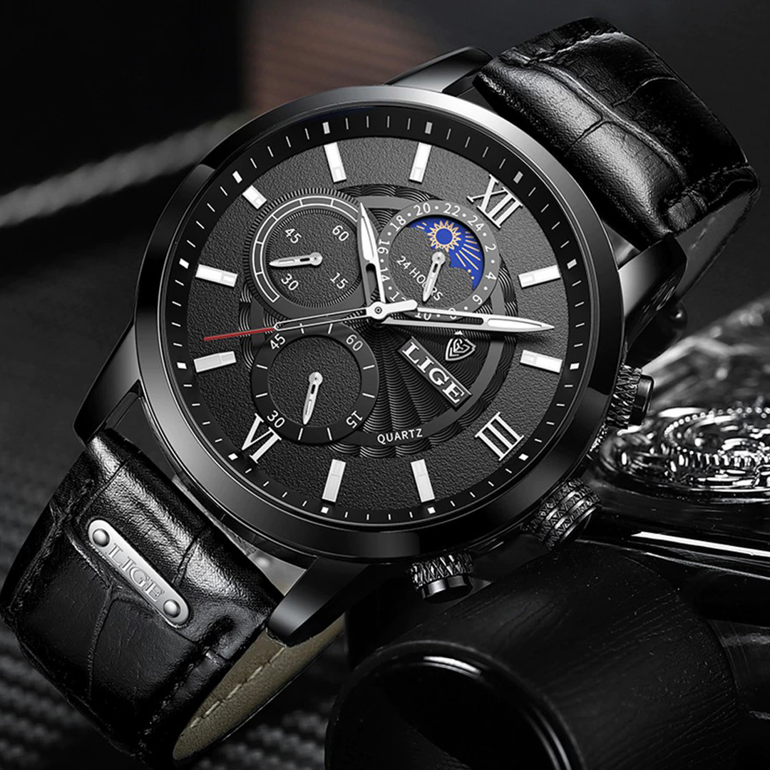 New Lige Mens Watches Brand Luxury Leather Casual Quartz Watch image 2